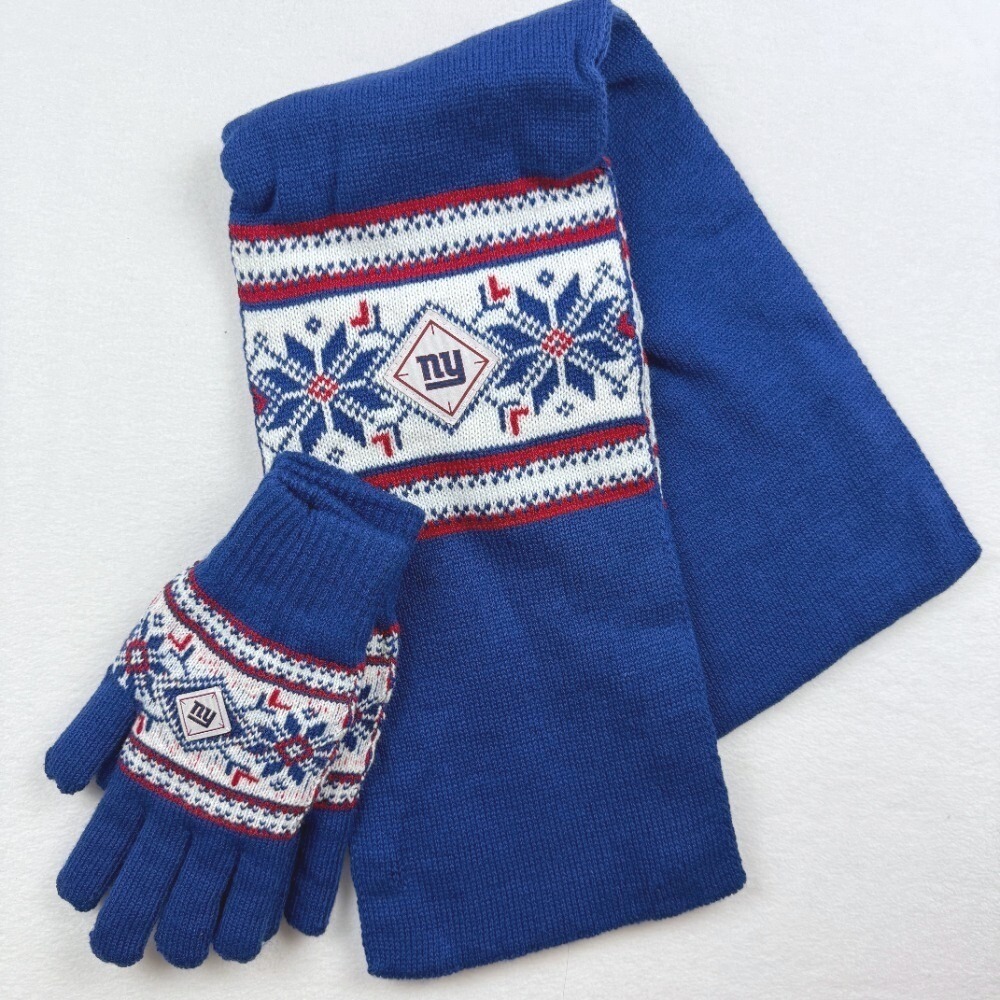 NY Football Giants Winter Scarf & Gloves Set / Adult Size - NEW